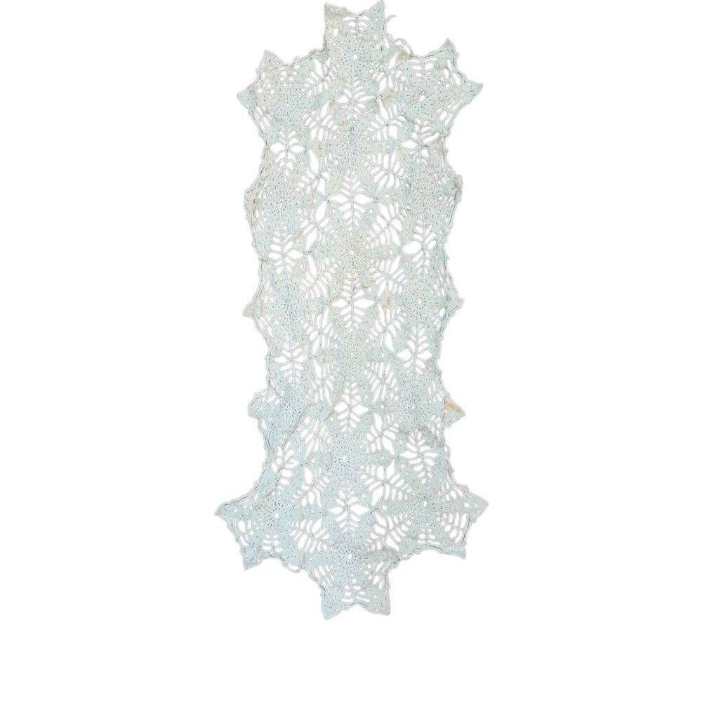 Crochet, Vintage White Cotton Table Runner, 30" x 12"